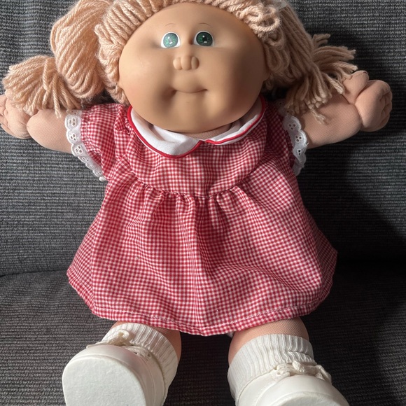 Adorable Red Checkered Doll with Blonde Hair - Picture 1 of 7